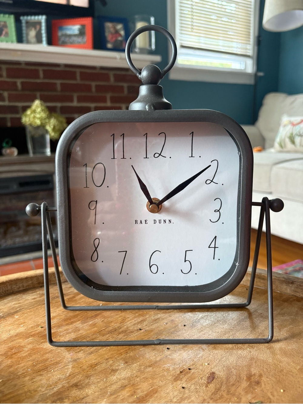 Rae Dunn White Face Gray Metal Clock with Black Hands